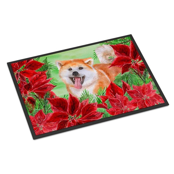 Carolines Treasures Akita Poinsettas Indoor or Outdoor Mat - 18 x 27 in. CK1351MAT - main